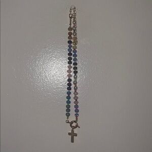 Altar’d State beaded mother of pearl cross necklace